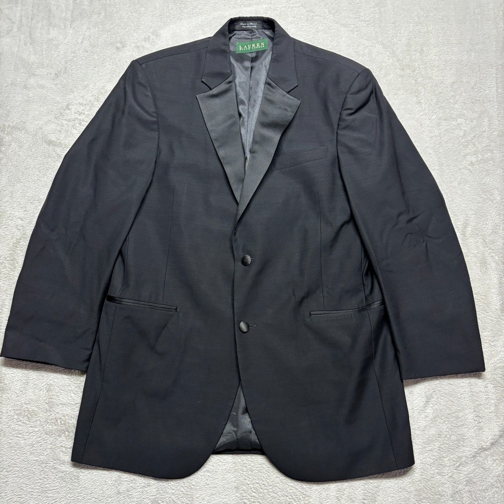 Lauren Ralph Lauren Tuxedo Jacket Men 40L Black Blazer Wool Super 100's EUC
